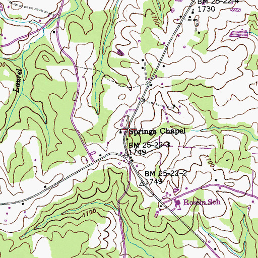 Topographic Map of Springs Chapel, TN
