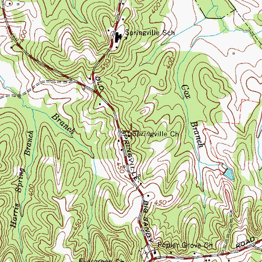 Topographic Map of Springville Church, TN