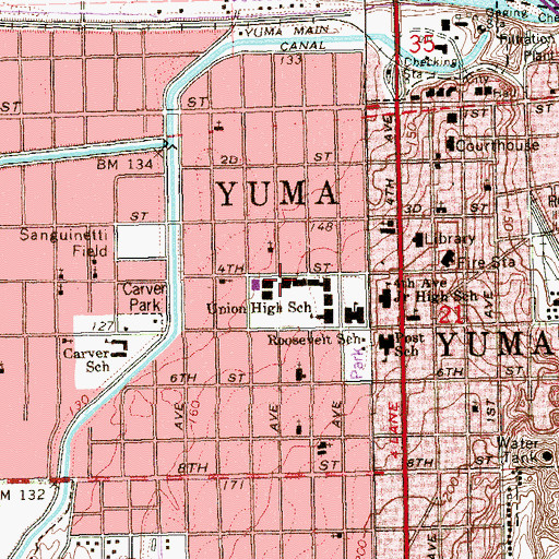 Topographic Map of Yuma High School, AZ