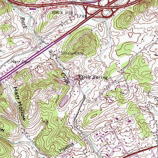 Topographic Map of Steele Spring, TN