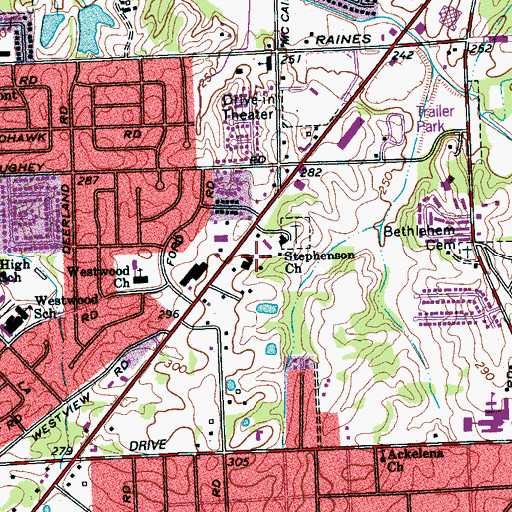 Topographic Map of Stephenson Church, TN