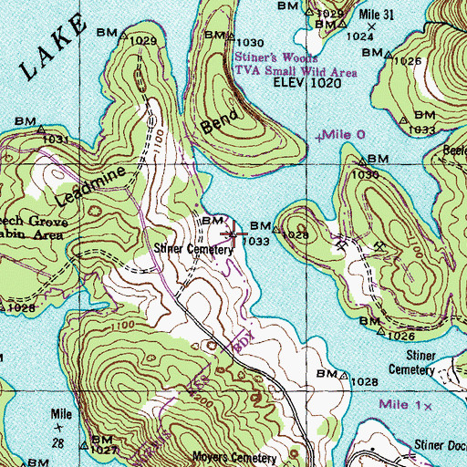 Topographic Map of Stiner Cemetery, TN