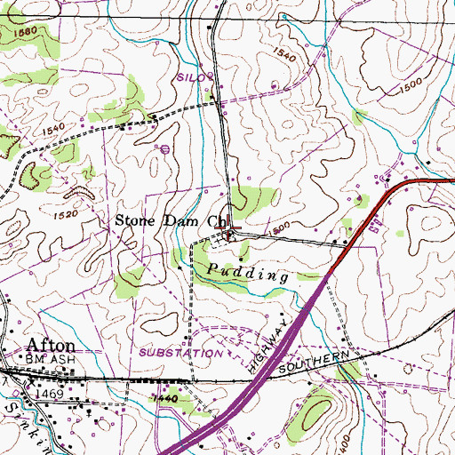 Topographic Map of Stone Dam Church, TN