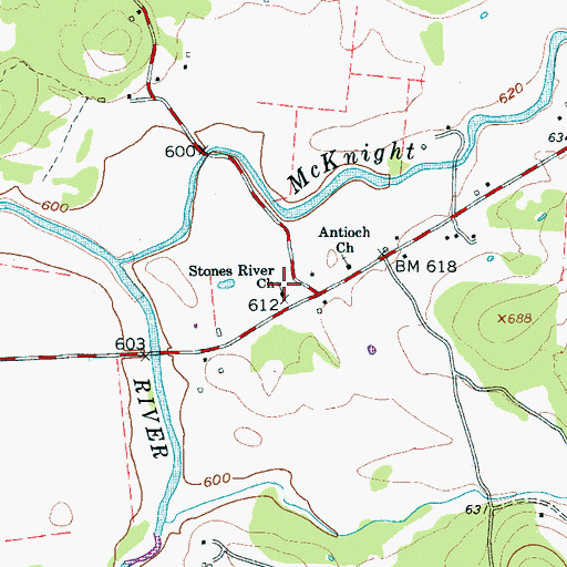 Topographic Map of Stones River Church, TN