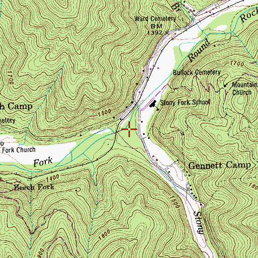 Topographic Map of Stony Fork, TN