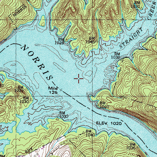 Topographic Map of Straight Creek, TN