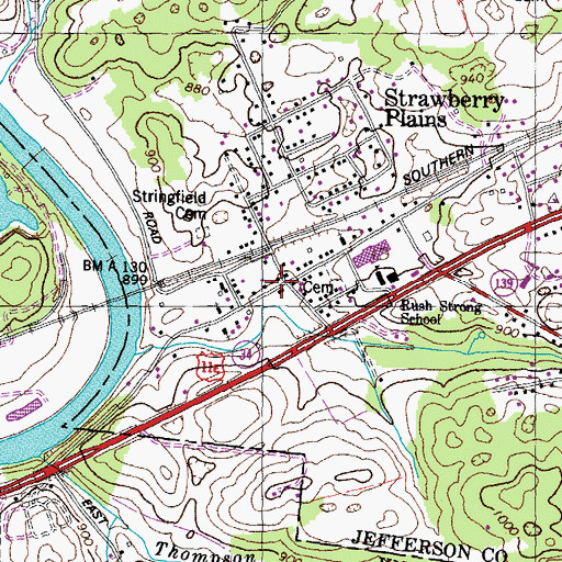 Topographic Map of Strawberry Plains, TN