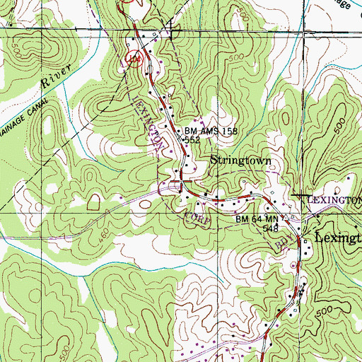 Topographic Map of Stringtown, TN