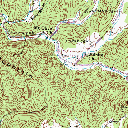 Topographic Map of Sugar Camp Branch, TN