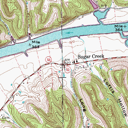 Topographic Map of Sugar Creek, TN