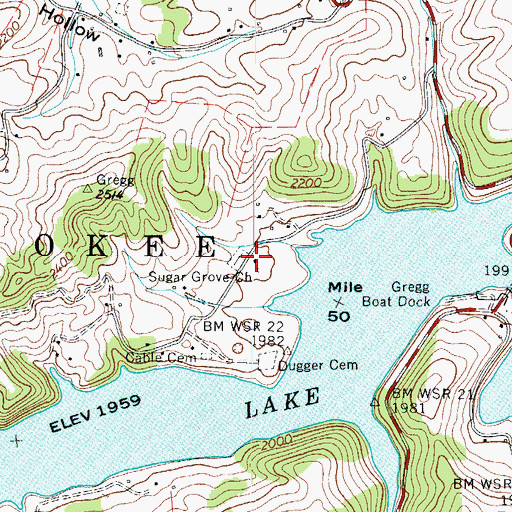 Topographic Map of Sugar Grove Church, TN