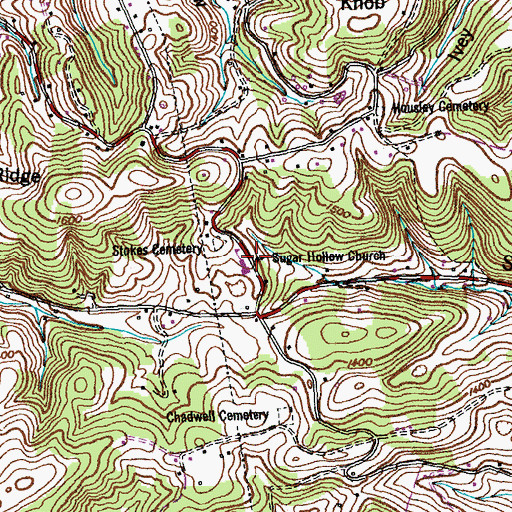 Topographic Map of Sugar Hollow Church, TN