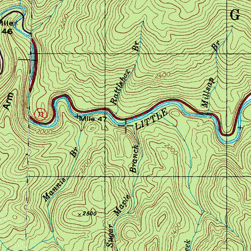 Topographic Map of Sugar Maple Branch, TN
