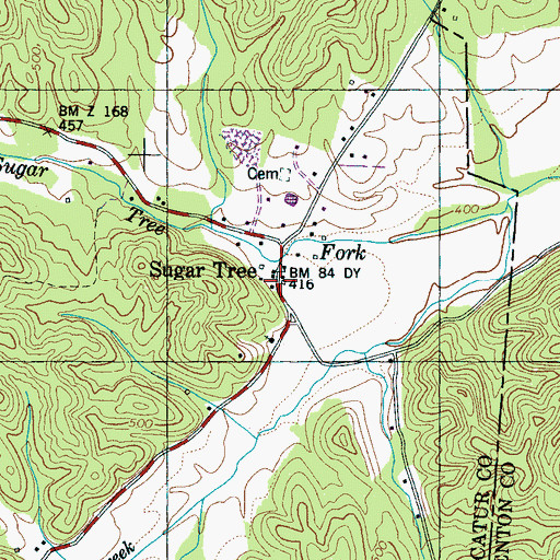 Topographic Map of Sugar Tree, TN