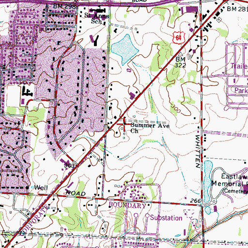 Topographic Map of Summer Avenue Church, TN