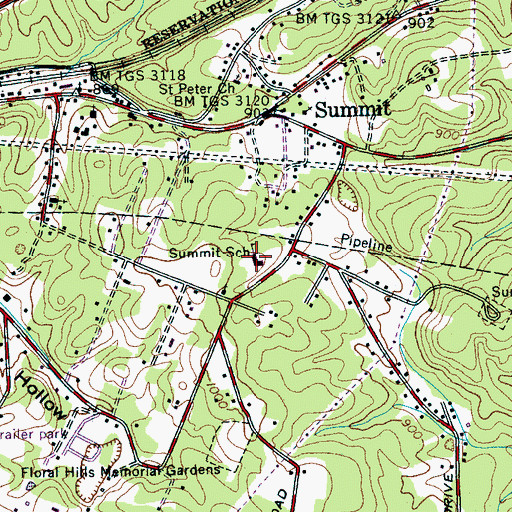 Topographic Map of Summit School, TN
