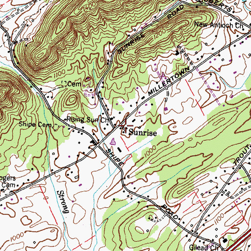 Topographic Map of Sunrise, TN