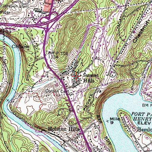 Topographic Map of Sunset Hills, TN