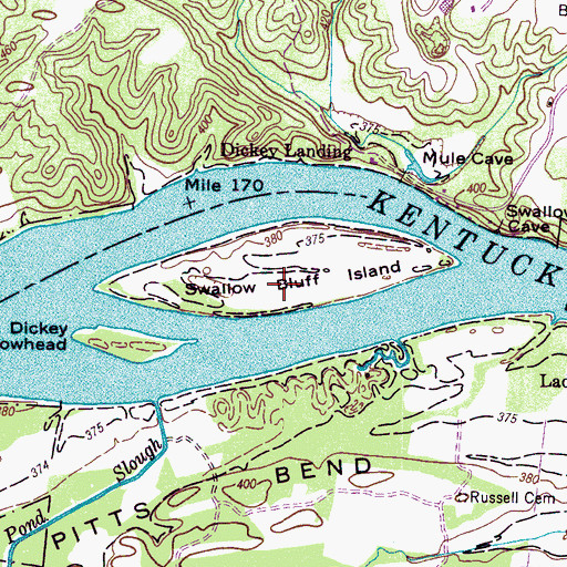 Topographic Map of Swallow Bluff Island, TN