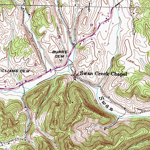 Topographic Map of Swan Creek Chapel, TN
