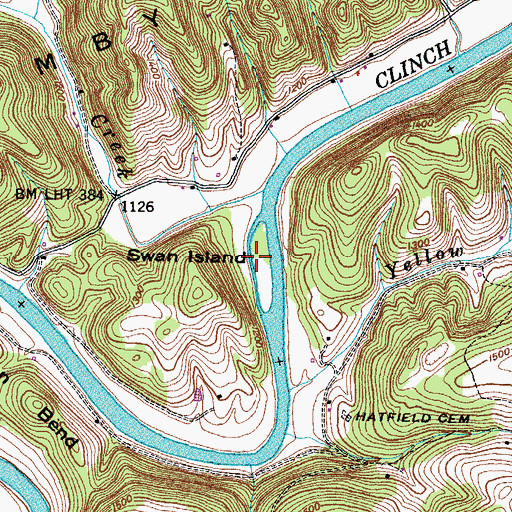 Topographic Map of Swan Island, TN