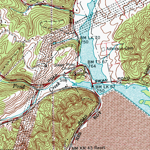 Topographic Map of Swan Pond Church, TN