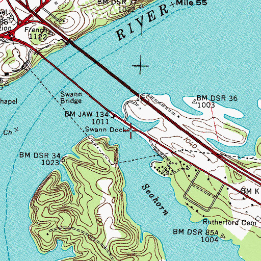 Topographic Map of Swann Dock, TN