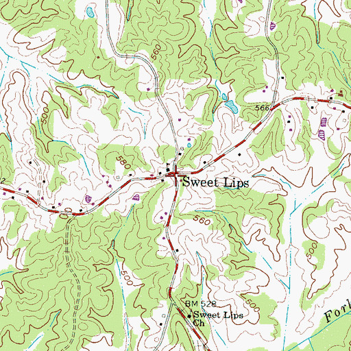 Topographic Map of Sweet Lips, TN
