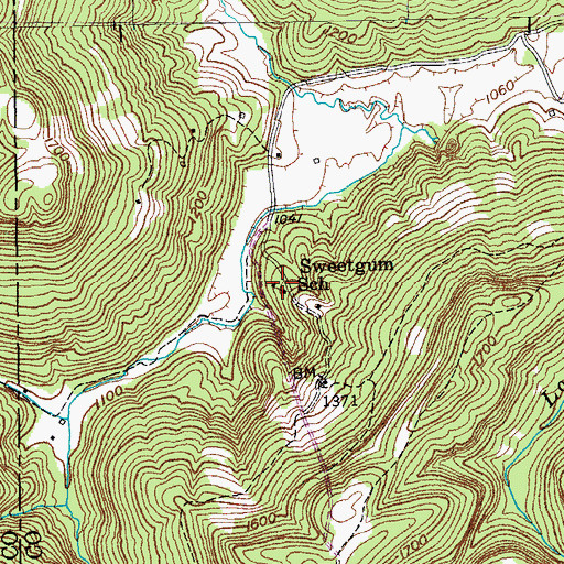 Topographic Map of Sweetgum School, TN