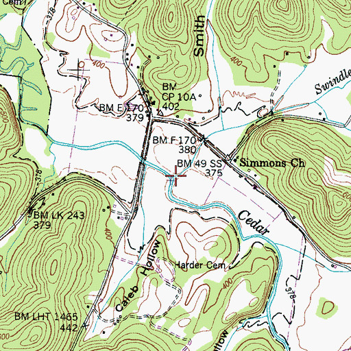 Topographic Map of Swindle Creek, TN