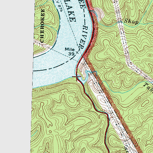 Topographic Map of Tabcat Creek, TN