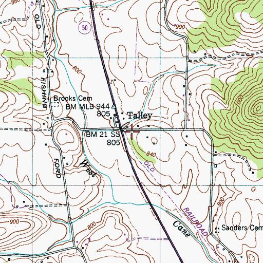 Topographic Map of Talley, TN