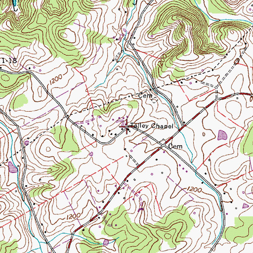 Topographic Map of Talley Chapel, TN