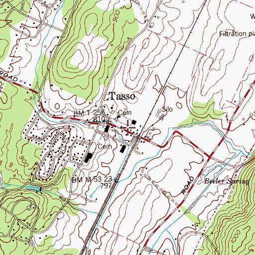 Topographic Map of Tasso, TN