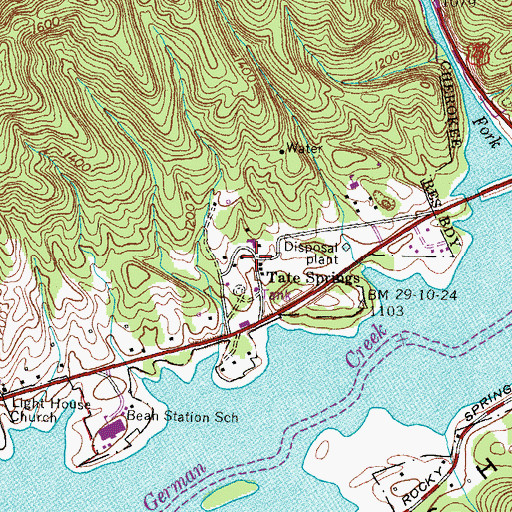 Topographic Map of Tate Springs, TN