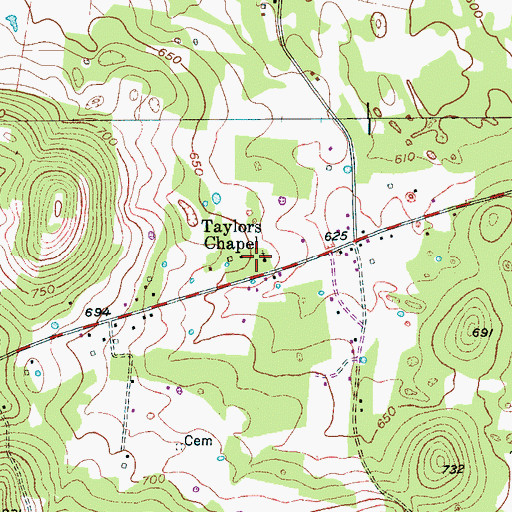Topographic Map of Taylors Chapel, TN