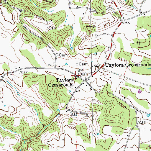Topographic Map of Taylors Crossroads, TN