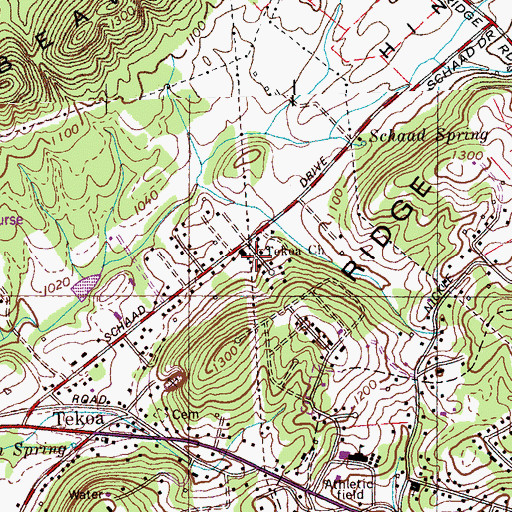 Topographic Map of Tekoa Church, TN