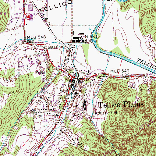 Topographic Map of Tellico Plains, TN