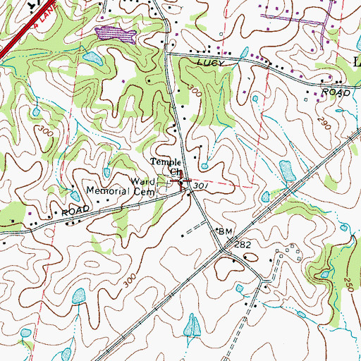Topographic Map of Temple Church, TN