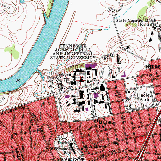 Topographic Map of Tennessee Agricultural and Industrial State, TN