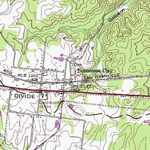 Topographic Map of Tennessee City, TN