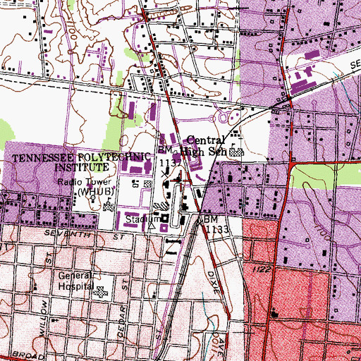 Topographic Map of Tennessee Polytechnic Institute, TN