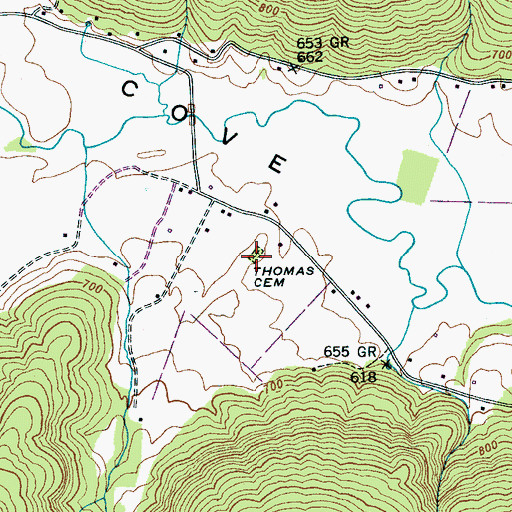 Topographic Map of Thomas Cemetery, TN