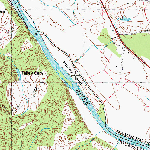 Topographic Map of Hurley Island, TN