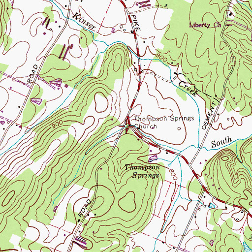 Topographic Map of Thompson Springs Baptist Church, TN
