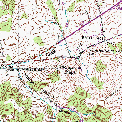 Topographic Map of Thompsons Chapel United Methodist Church, TN