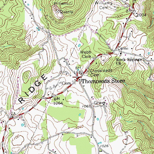 Topographic Map of Thompsons Store, TN