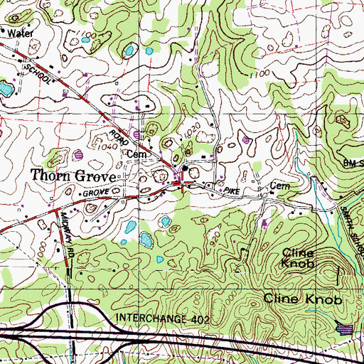 Topographic Map of Thorn Grove, TN