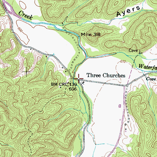 Topographic Map of Three Churches, TN